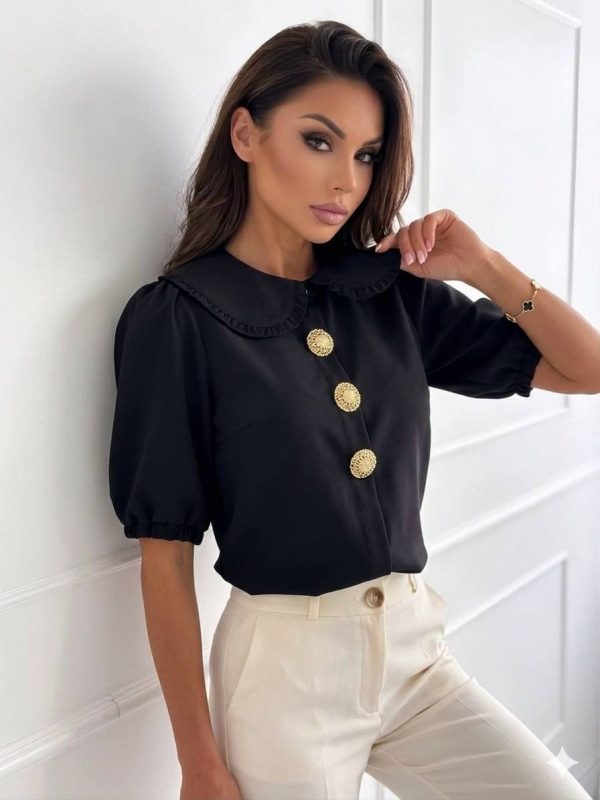 Camasa din bumbac cu brose detasabile Elisabeth negru