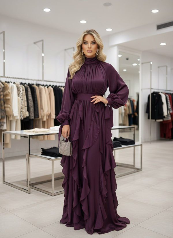 Rochie lunga cu volane Luna bordo