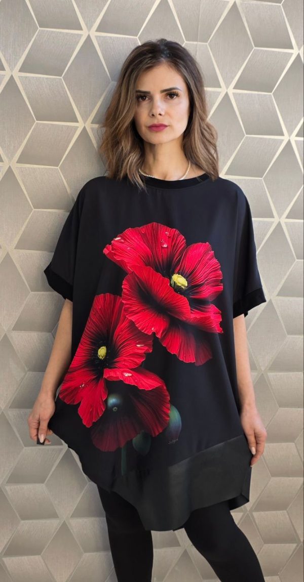 Bluza asimetrica cu maneca scurta pe croi larg Alice
