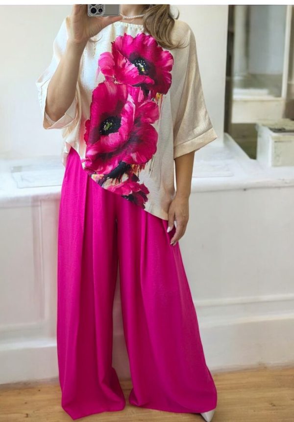 Pantaloni evazati din vascoza Josephine roz
