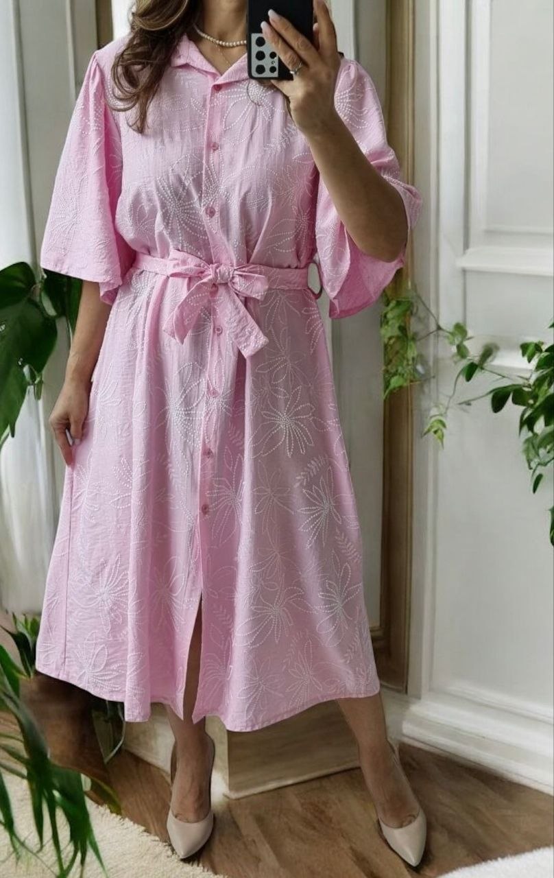 Rochie midi din vascoza Sissy roz