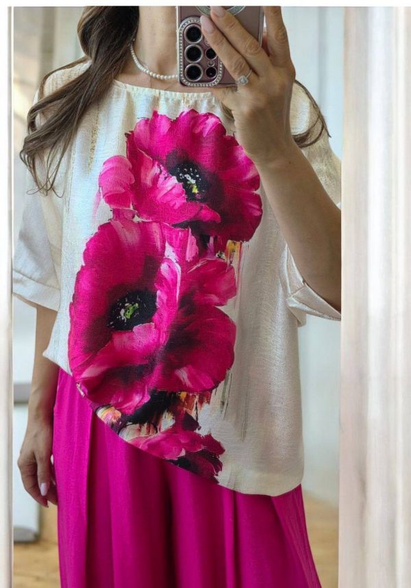 Bluza satinata cu maneca scurta pe croi larg Boema