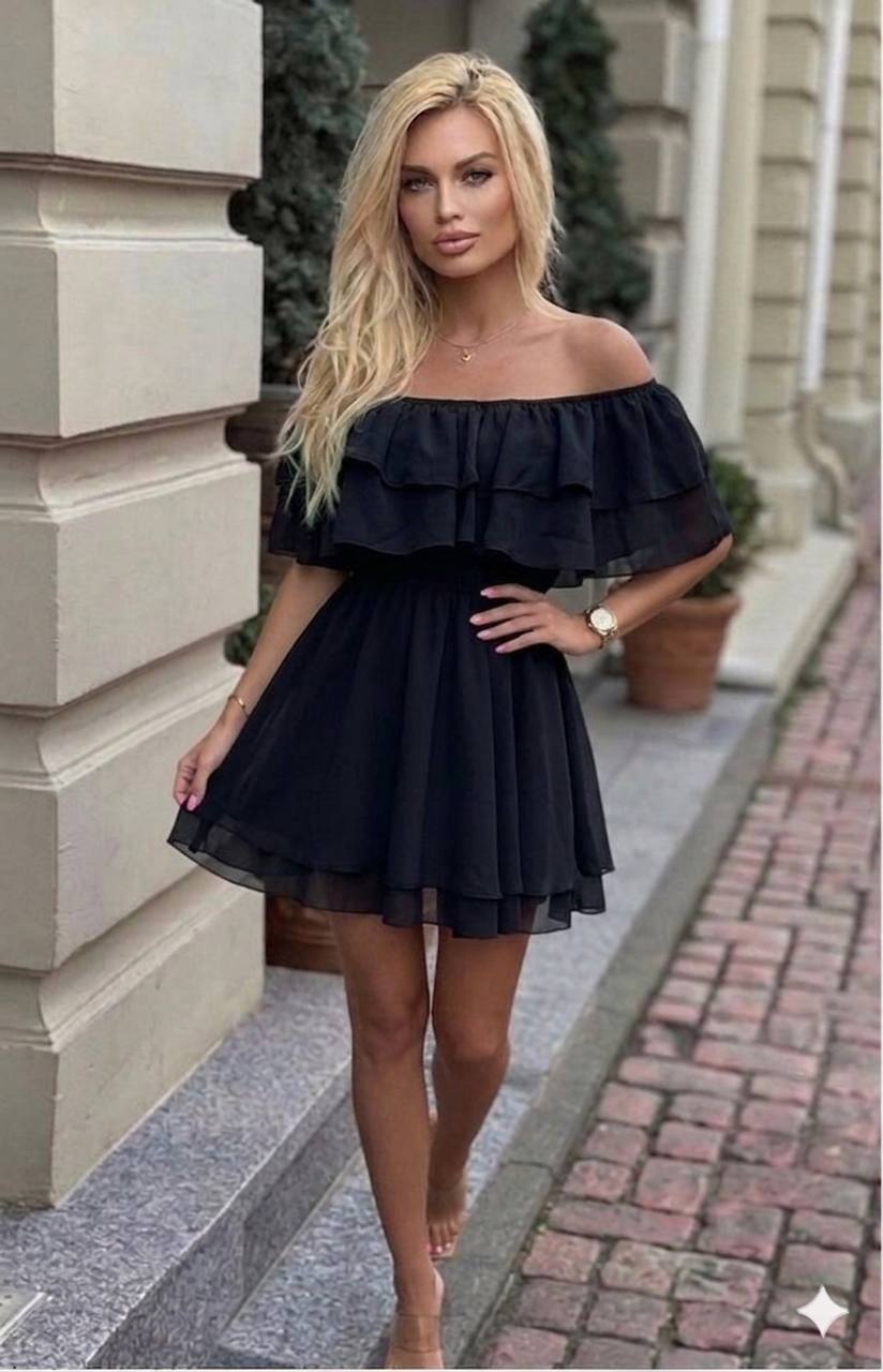 Rochie elastica cu volane Mona neagra